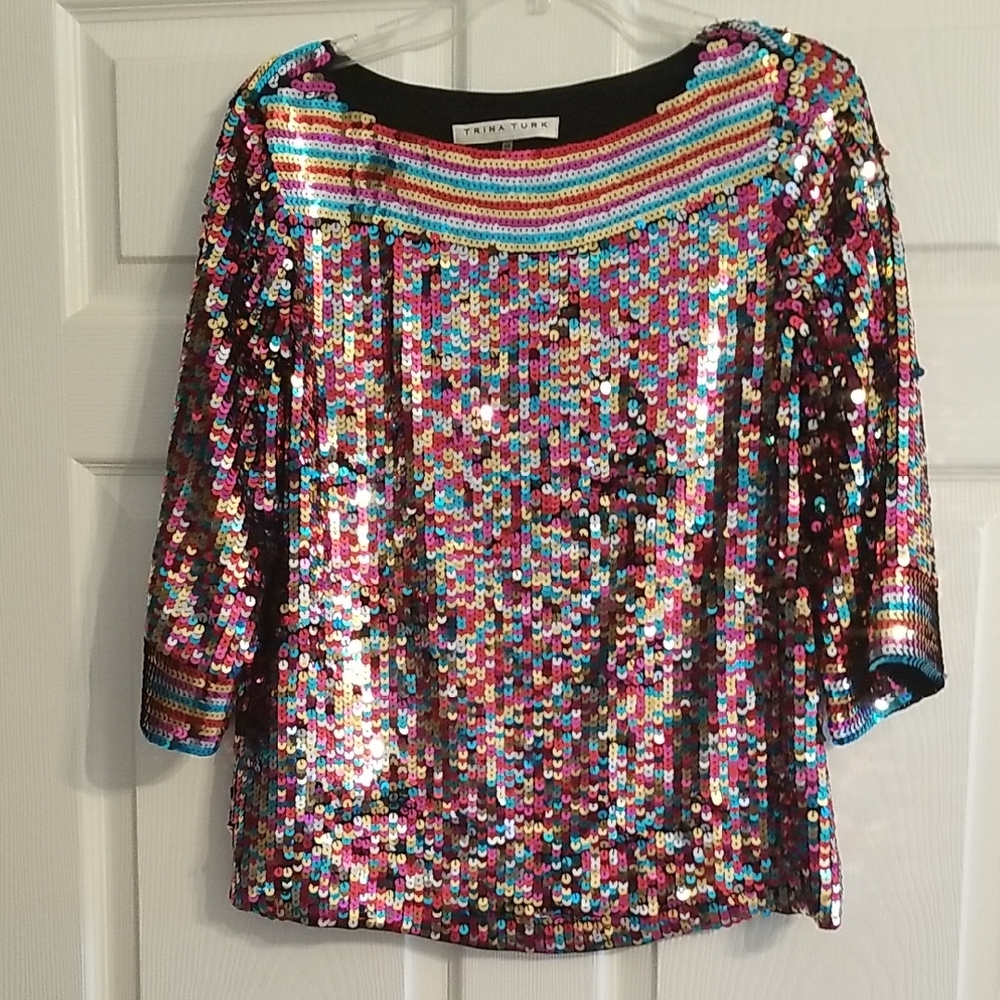 Trina Turk Multicolor Sequin Top,size xs